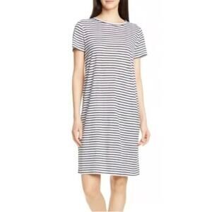 Eileen Fisher Stripe Organic Linen Knit Shift popover Dress,Size large,MSRP $188